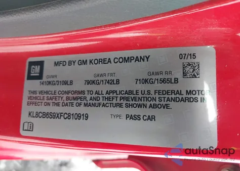 2015 Chevrolet Spark Ls Cvt from USA, damaged, VIN KL8CB6S9XFC810919